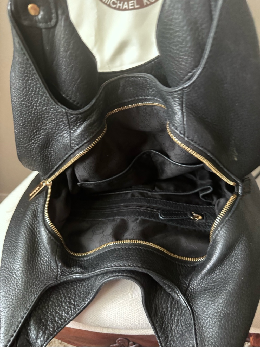 Michael Kors Black Leather Shoulder Hobo with Gold Hardware - Picture 3 of 5